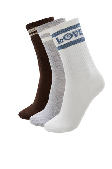 3-pack of stripe and heart design socks