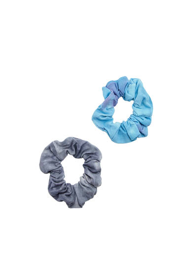 2-pack of grey and tie-dye scrunchies