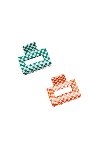 2-pack of check print hair clips