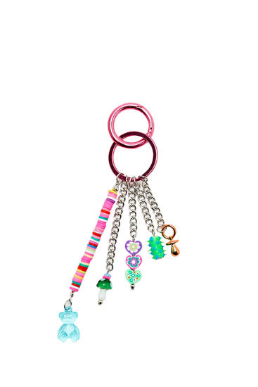 Bead key ring with little bear charm