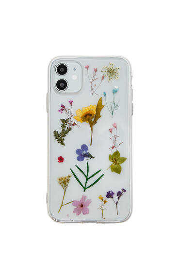 Transparent smartphone case with dried flowers