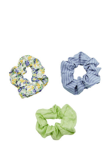 3-pack of textured and printed scrunchies