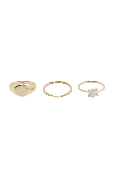 Sada 3 pozlacených minimalistických prstenů