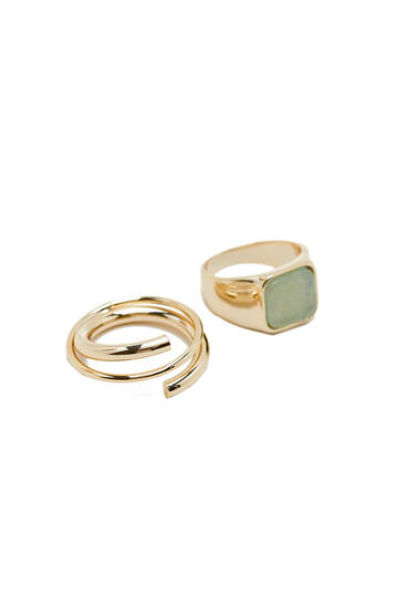 2-pack of gold-plated signet and spiral rings