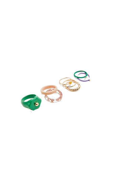 8-pack of floral design resin rings