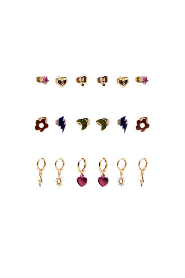 9-pack of coloured earrings