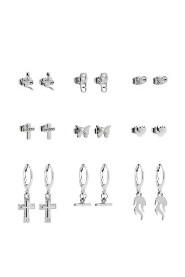 9-pack of silver-toned earrings