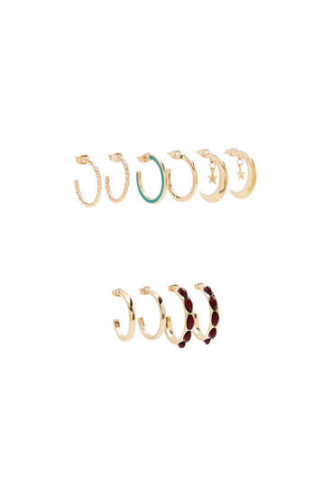 Pack of hoop earrings with moons