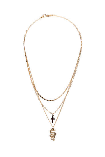 3-pack of cross and dragon necklaces