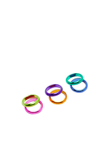 Komplet 6 kolorowych pierścionków