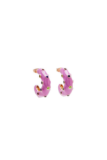 Enamelled earrings with rhinestones