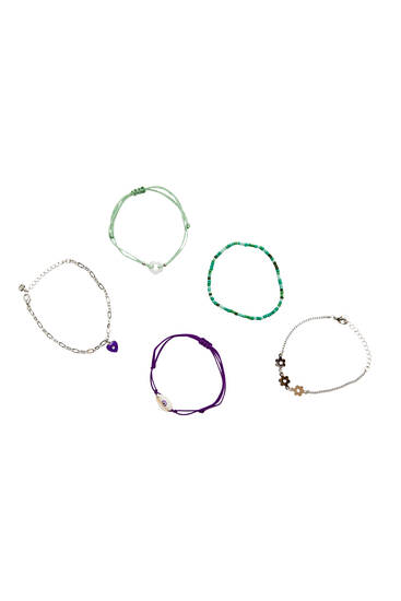 5-pack of flower and bead bracelets