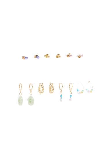 Pack of coloured pearl earrings