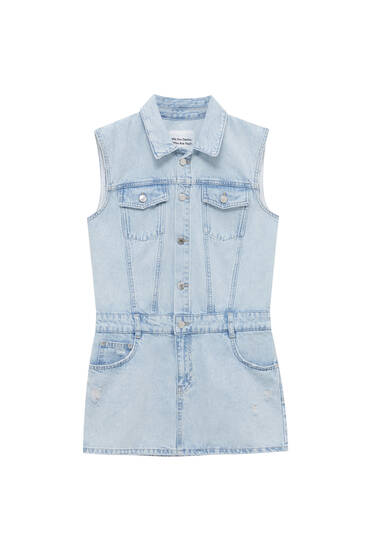 Vestido corto vaquero manga sisa - PULL\u0026BEAR