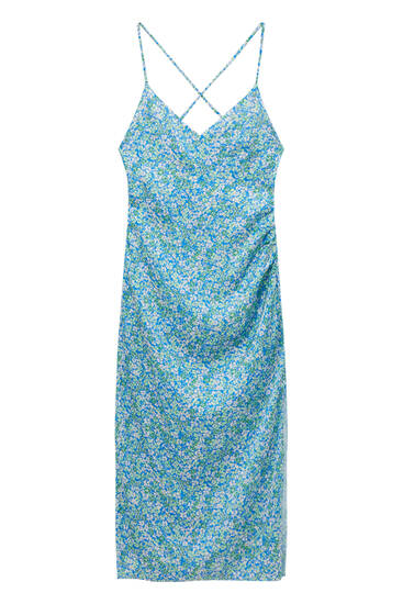 Μίντι σατινέ φόρεμα με φλοράλ σχέδιο