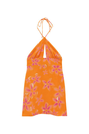 Short floral dress with halter neck