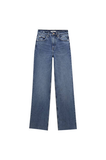 Jeans de corte reto e cintura subida