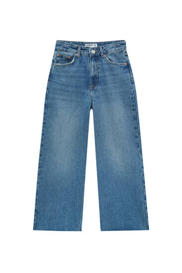 Basic-Culotte-Jeans mit hohem Bund