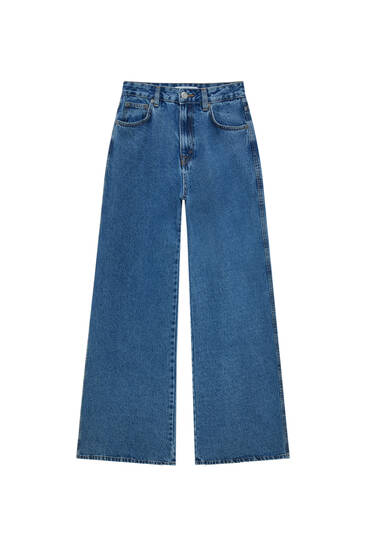 Jeans super wide leg azul medio