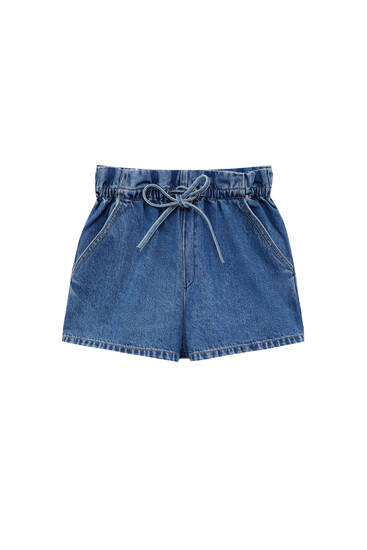 Paperbag denim shorts with ties