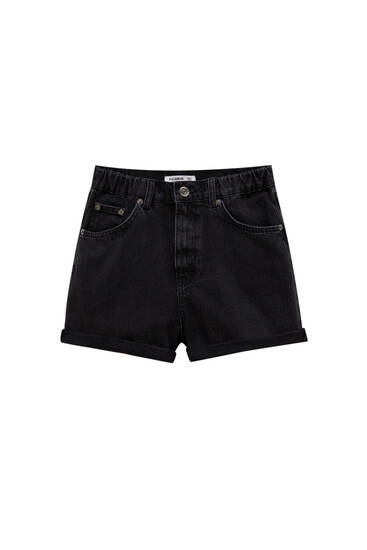 Mom denim shorts with elastic waistband - contains recycled cotton