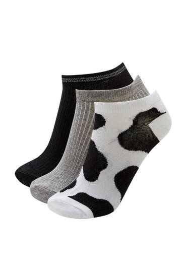 Pack of plain and animal-print socks