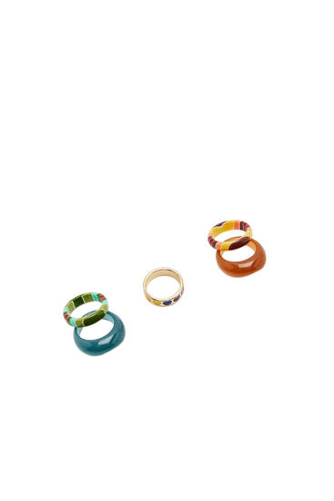 Sada 5 barevných prstenů z pryskyřice