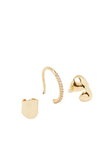2-pack of gold-plated ear cuffs and earring