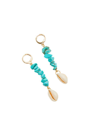 Turquoise and seashell hoop earrings