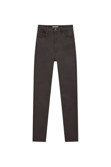 High-waist skinny coated trousers