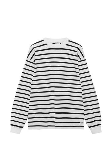 Striped long sleeve T-shirt with contrast neck