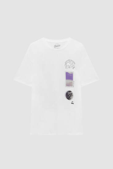 Camiseta blanca detalle violeta