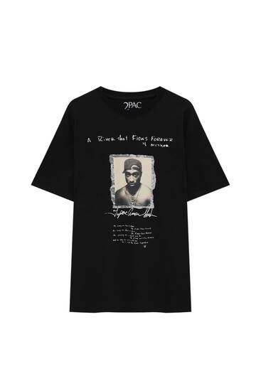 Schwarzes Shirt mit Tupac-Fotoprint