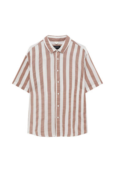 Vertical striped print short sleeve shirt