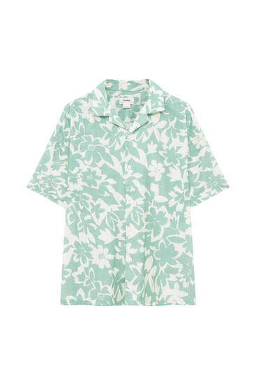 Green floral print shirt