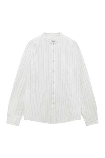 Basic striped shirt with stand-up collar