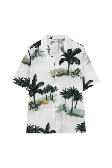 Košile s akvarelovým potiskem palmy