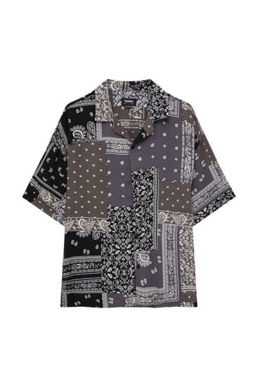 Short sleeve patchwork paisley print shirt