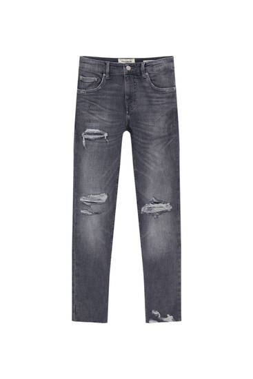 Τζιν παντελόνι super skinny από ύφασμα premium με λεπτομέρεια από σκισίματα