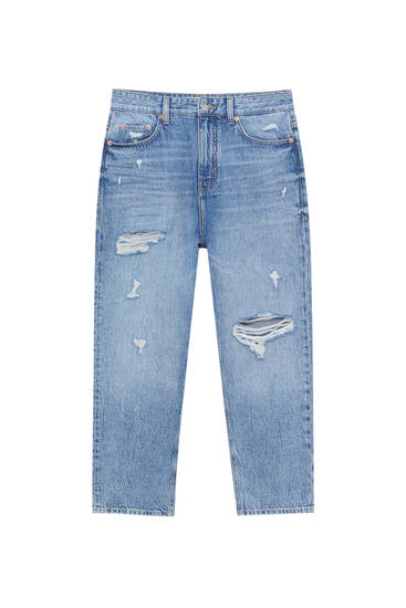 Relaxed fit basic jeans with ripped detailing