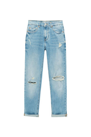 Premium fabric ripped slim-fit jeans