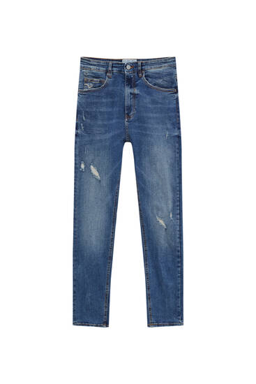 Jeans carrot fit rotos pernera tela premium