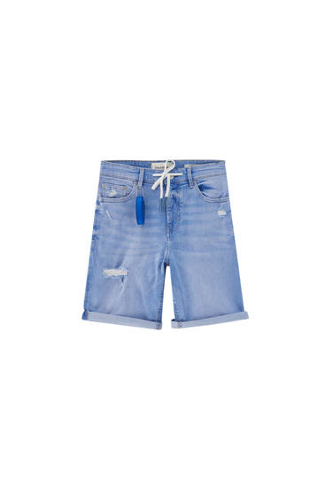 Blue skinny denim Bermuda shorts