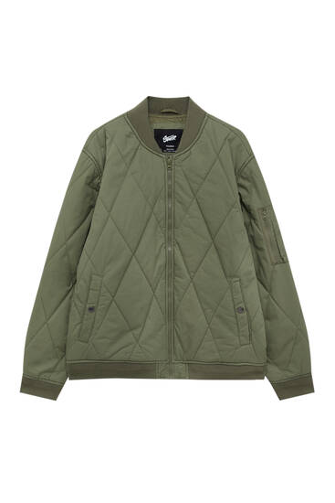 Quilted bomber jacket with ribbed trims