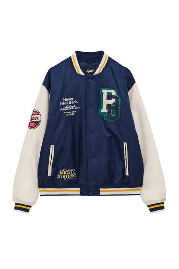 Varsity bomber jacket with contrast sleeves