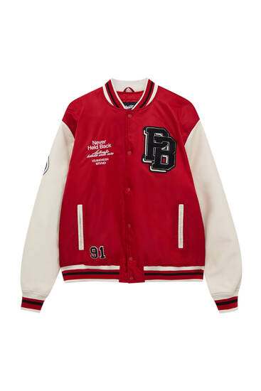 Varsity bomber jacket with contrast sleeves