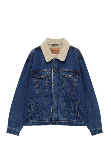 Denim jacket with faux shearling detail