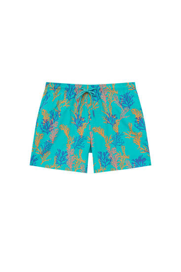 Coral print swimming trunks