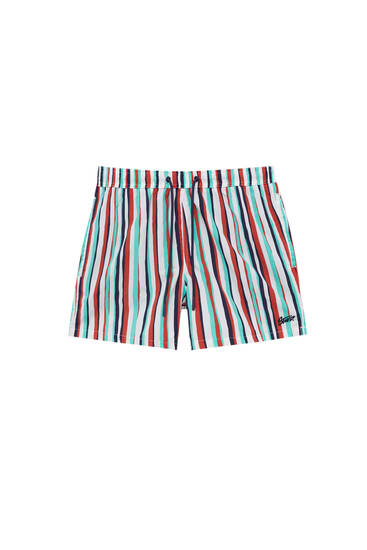Nylon swim shorts with vertical stripes
