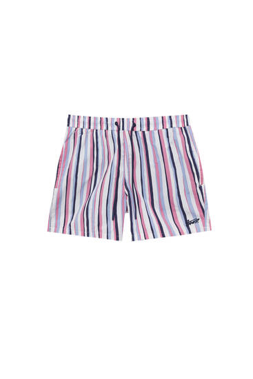 Nylon swim shorts with vertical stripes